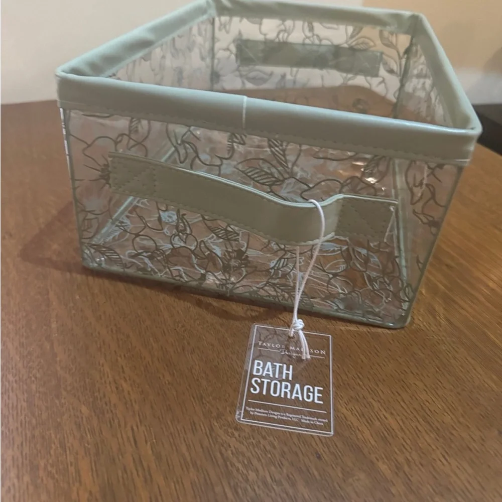 TAYLOR MADISON SAGE GREEN MED RECTANGLE FLORAL VINYL BATH STORAGE CONTAINER